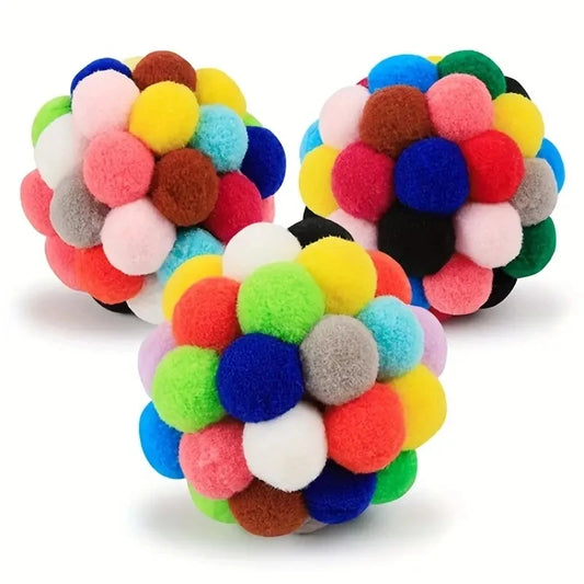 Colorful Cat Wool Balls with Bell – Soft & Bouncy Interactive Toys