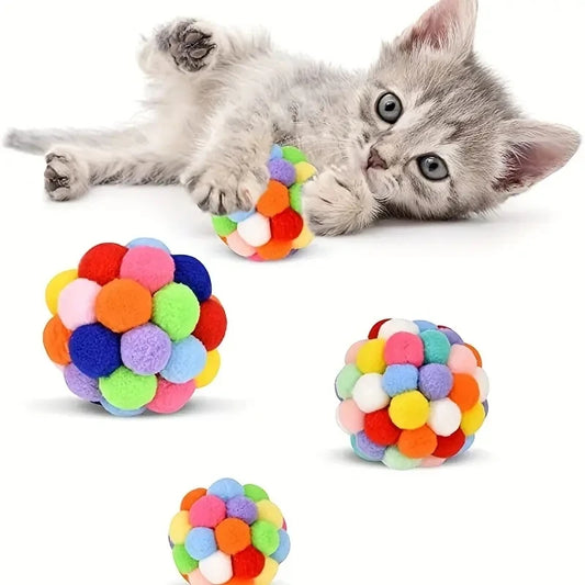 Colorful Cat Wool Balls with Bell – Soft & Bouncy Interactive Toys
