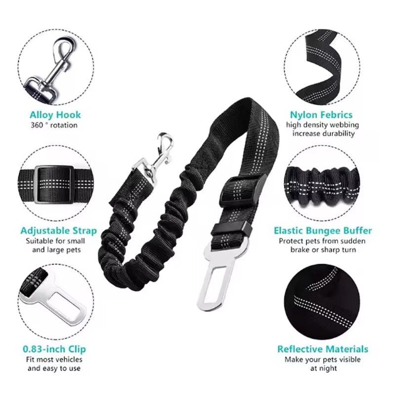 Adjustable Dog Car Seat Belt – Elastic Safety Leash for Travel